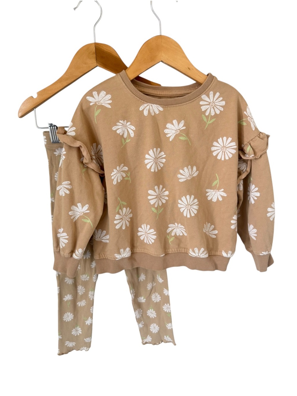 George Beige Daisy Ruffle-Shoulder Set 4T